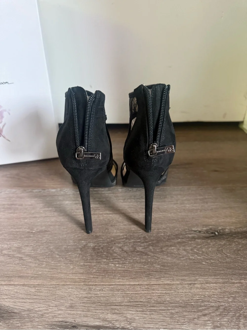 Jessica Simpson Black Mesh Stiletto Sandals with Ankle Coverage